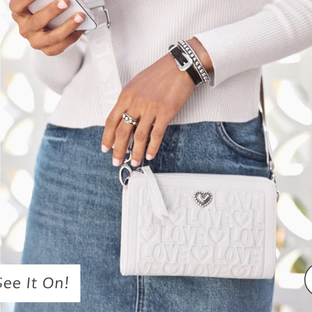 Brighton White 'LOVE' Embossed Crossbody Deeply in Love Leather